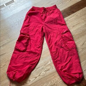 WORN ONCE-Vibrant Red Cargo Parachute Pants